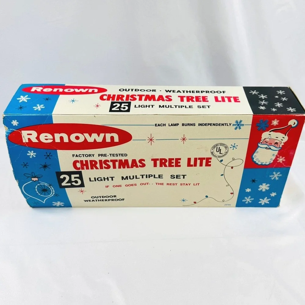 Vintage Renown 25 Christmas Tree Light Set Indoor Outdoor MCM Open Box Tested